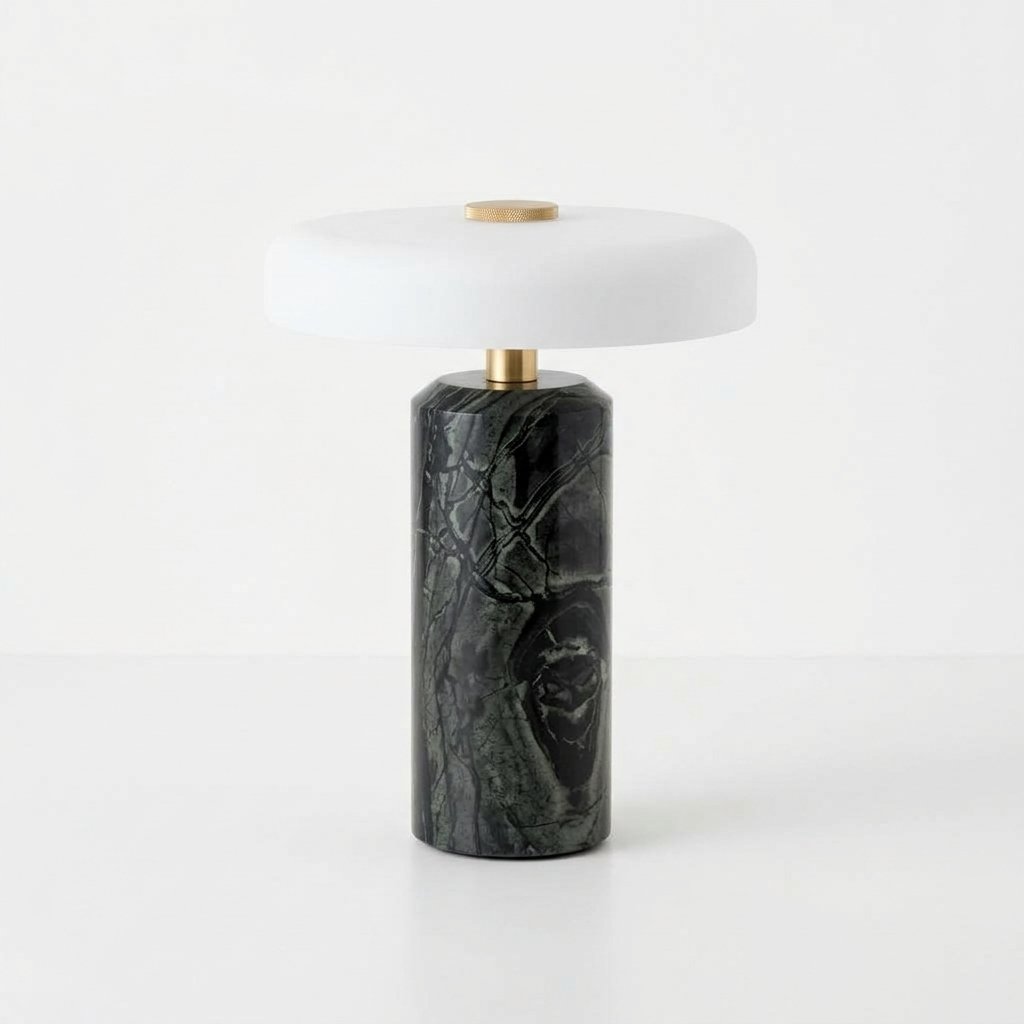 Rechargeable marble table lamp with frosted glass shade and brass detail — Black