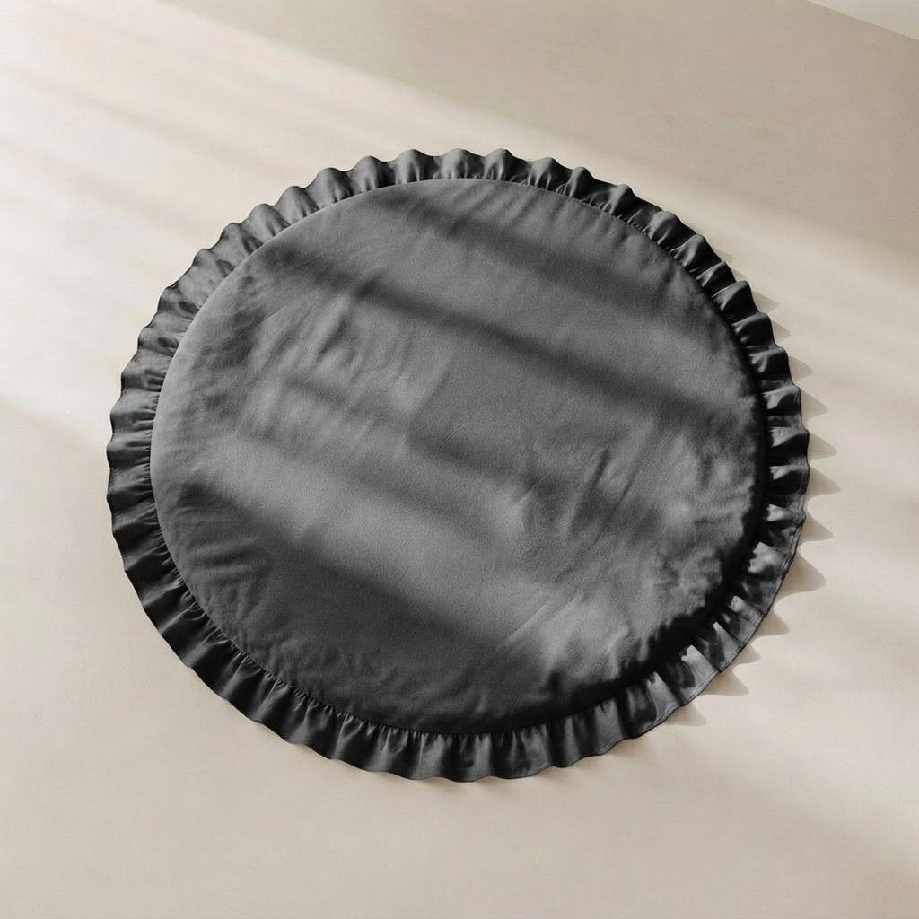 Round Baby Play Mat with Ruffled Edge — Dark Grey