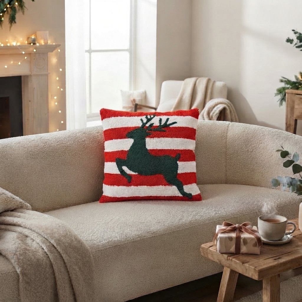 Tufted Christmas Cushion Cover, 14 x 14 in — Reindeer