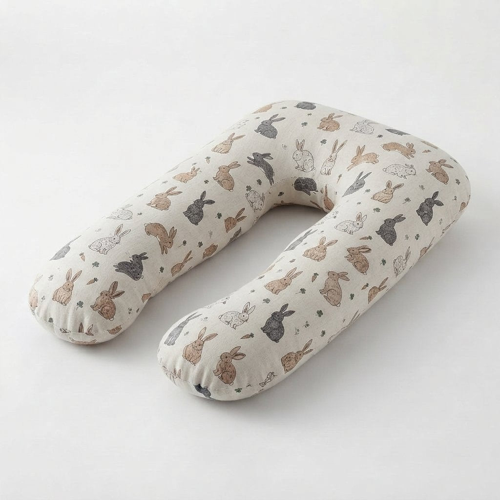 U-Shaped Pregnancy Pillow with Cotton Cover — Rabbits