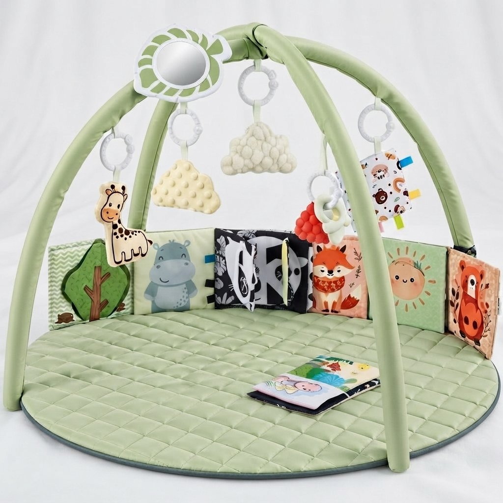 Baby Play Gym with 6 Sensory Toys — Green