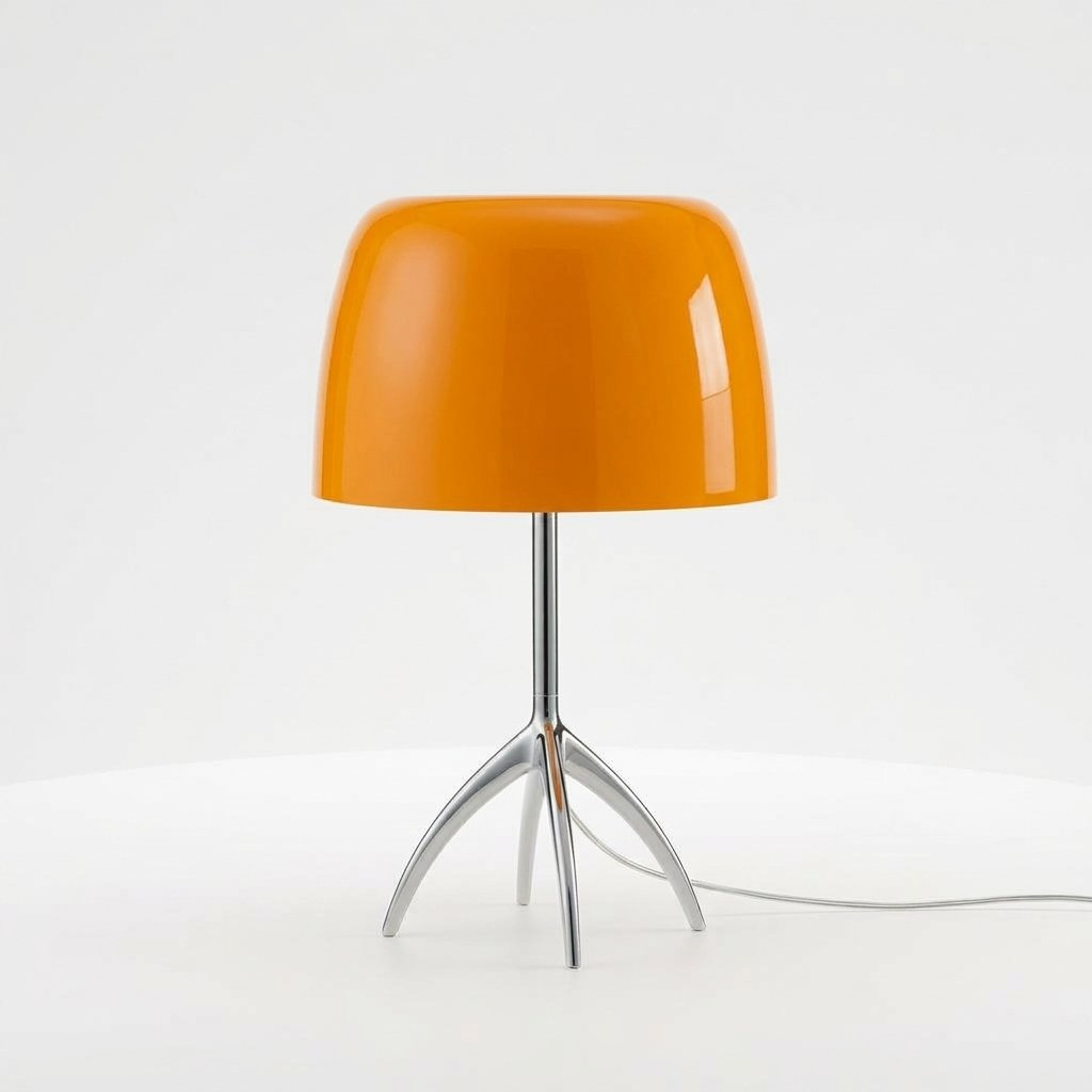 Bauhaus-Inspired Glass Table Lamp with Polished Chrome Tripod Base — Orange