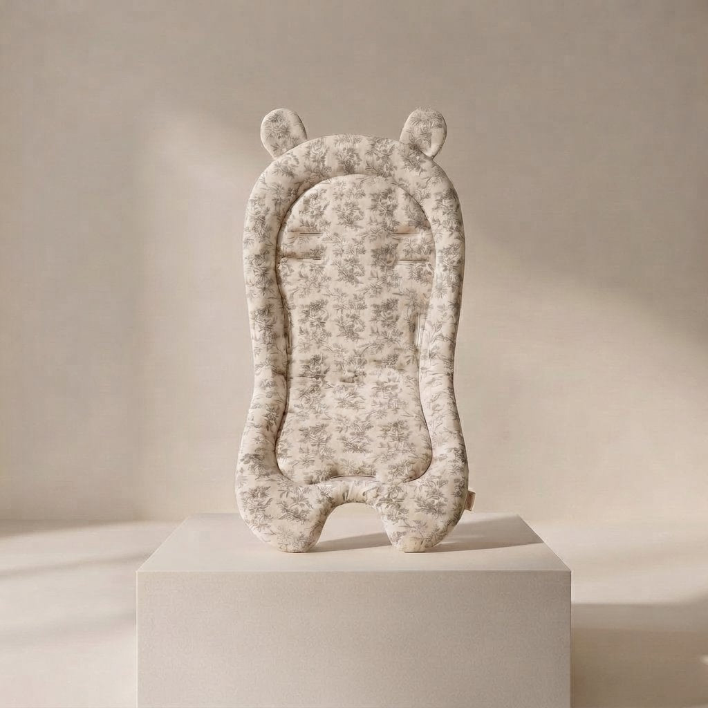 Bear-Ear Pushchair Seat Cushion — Neutral Toile