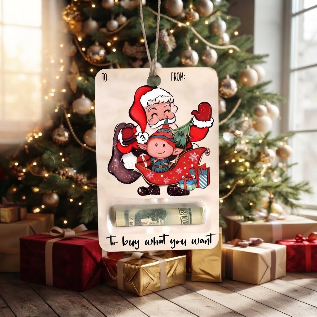 Christmas Wooden Money Gift Tag — Sleigh