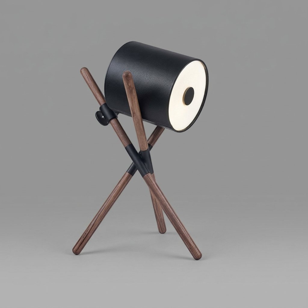 Crossover Drum Tripod Table Lamp with Wood Legs — Black-Walnut
