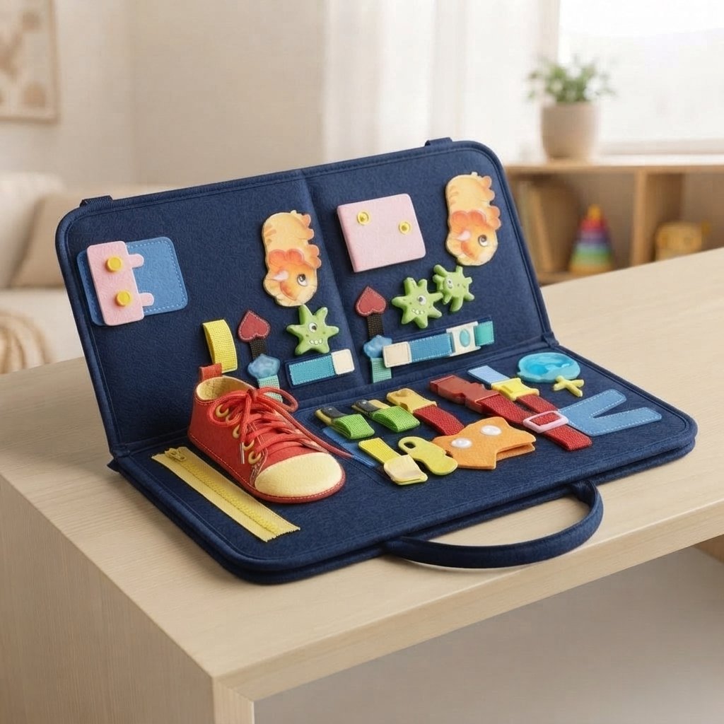 Foldable Busy Board for Toddlers — Navy Blue
