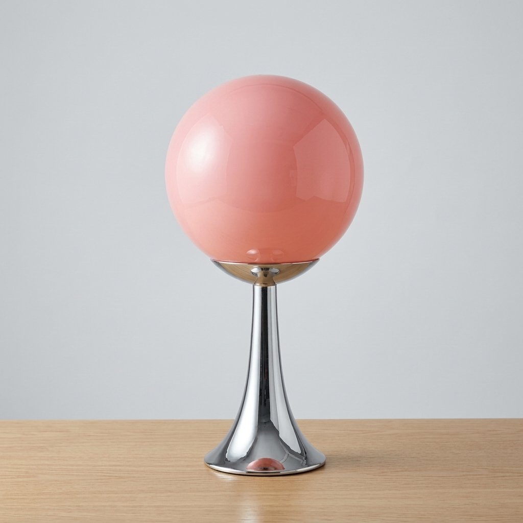 Globe Trumpet Table Lamp with Chrome Base and Glass Shade — Pink