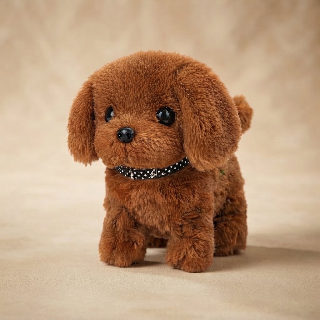 Interactive Plush Puppy with Polka-Dot Collar — Light Brown