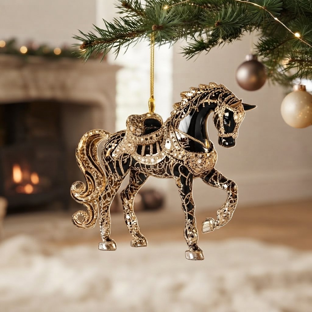 Jewelled Horse Christmas Tree Ornament — Black
