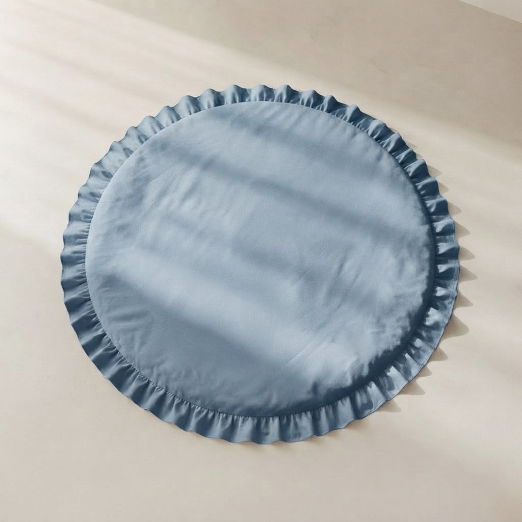 Round Baby Play Mat with Ruffled Edge — Blue