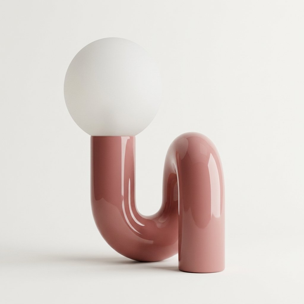 Sculptural Arch Table Lamp with Frosted Globe Shade — Ivory