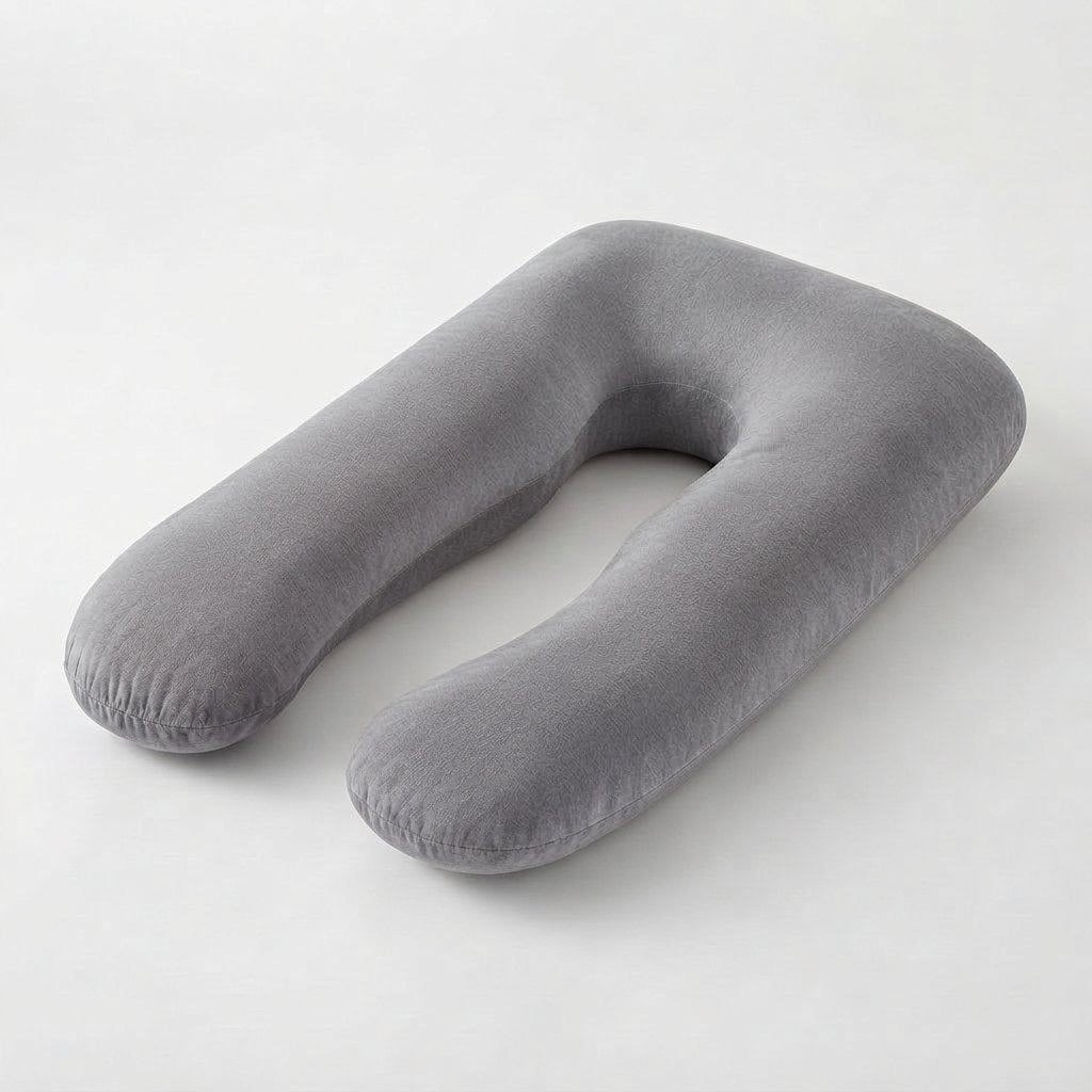 U-Shaped Pregnancy Pillow with Cotton Cover — Grey