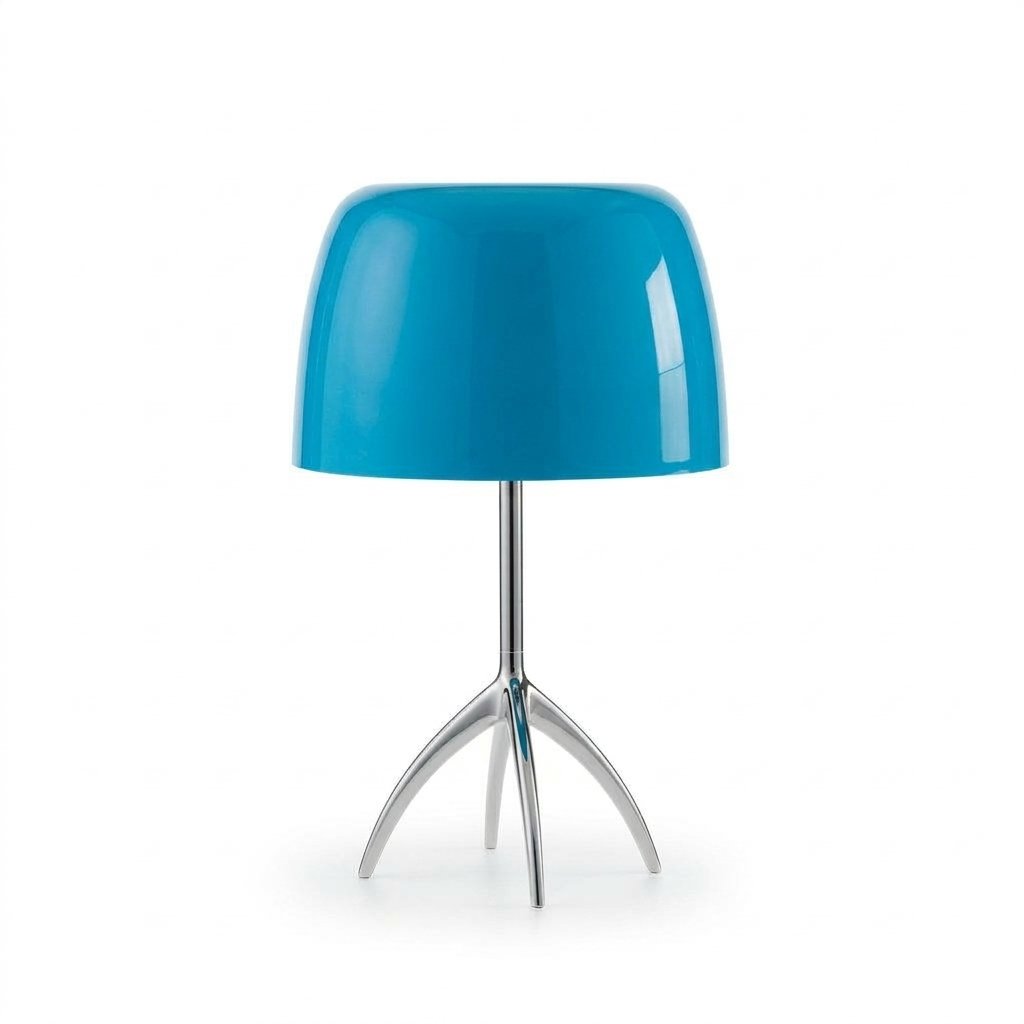 Bauhaus-Inspired Glass Table Lamp with Polished Chrome Tripod Base — Blue