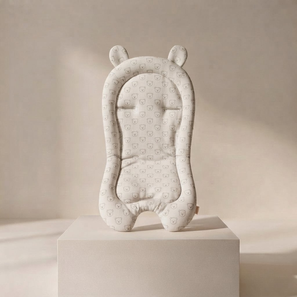 Bear-Ear Pushchair Seat Cushion — Mini Teddy Face