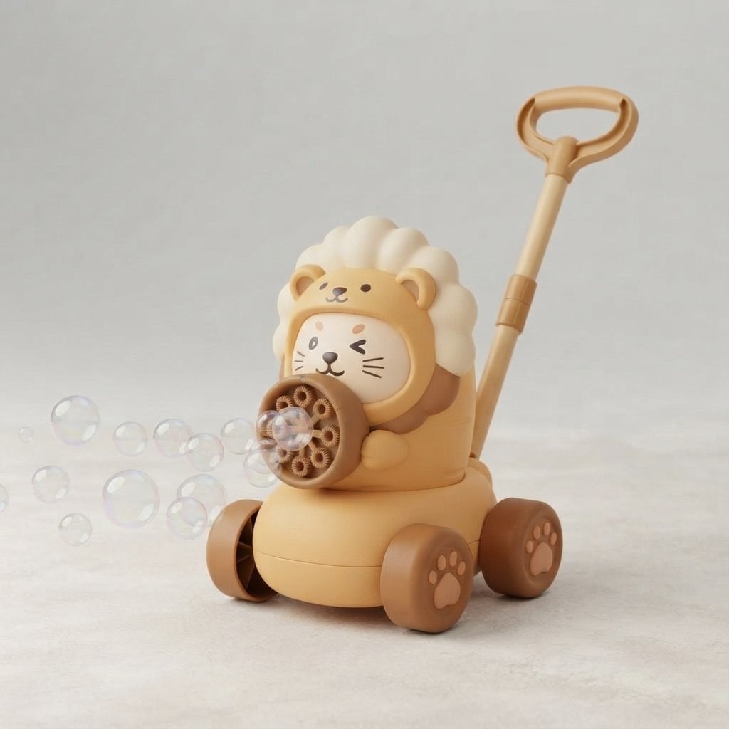 Electric Bubble Push Toy with LED Lights — Cute Lion Bubble Stroller
