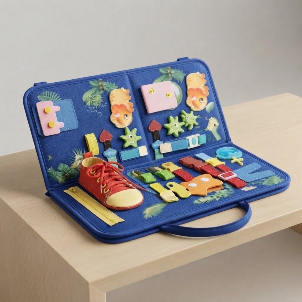 Foldable Busy Board for Toddlers — Blue