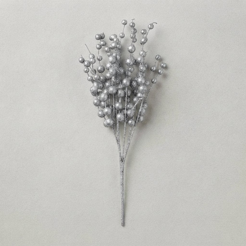 Glitter Berry Stems – Pack of 10 — Silver