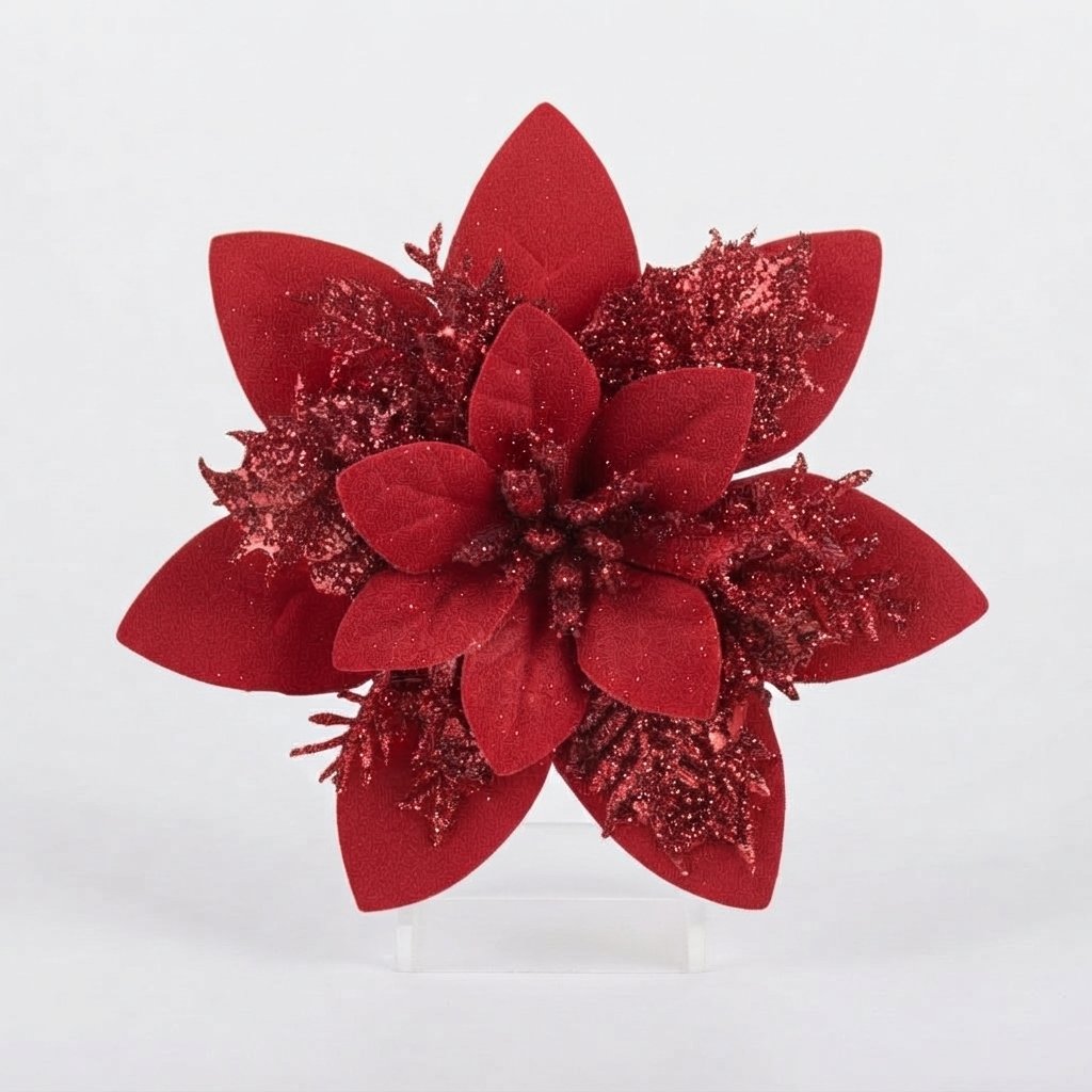 Glitter Poinsettia Tree Ornaments — Red