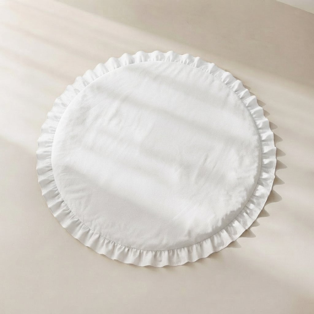 Round Baby Play Mat with Ruffled Edge — White