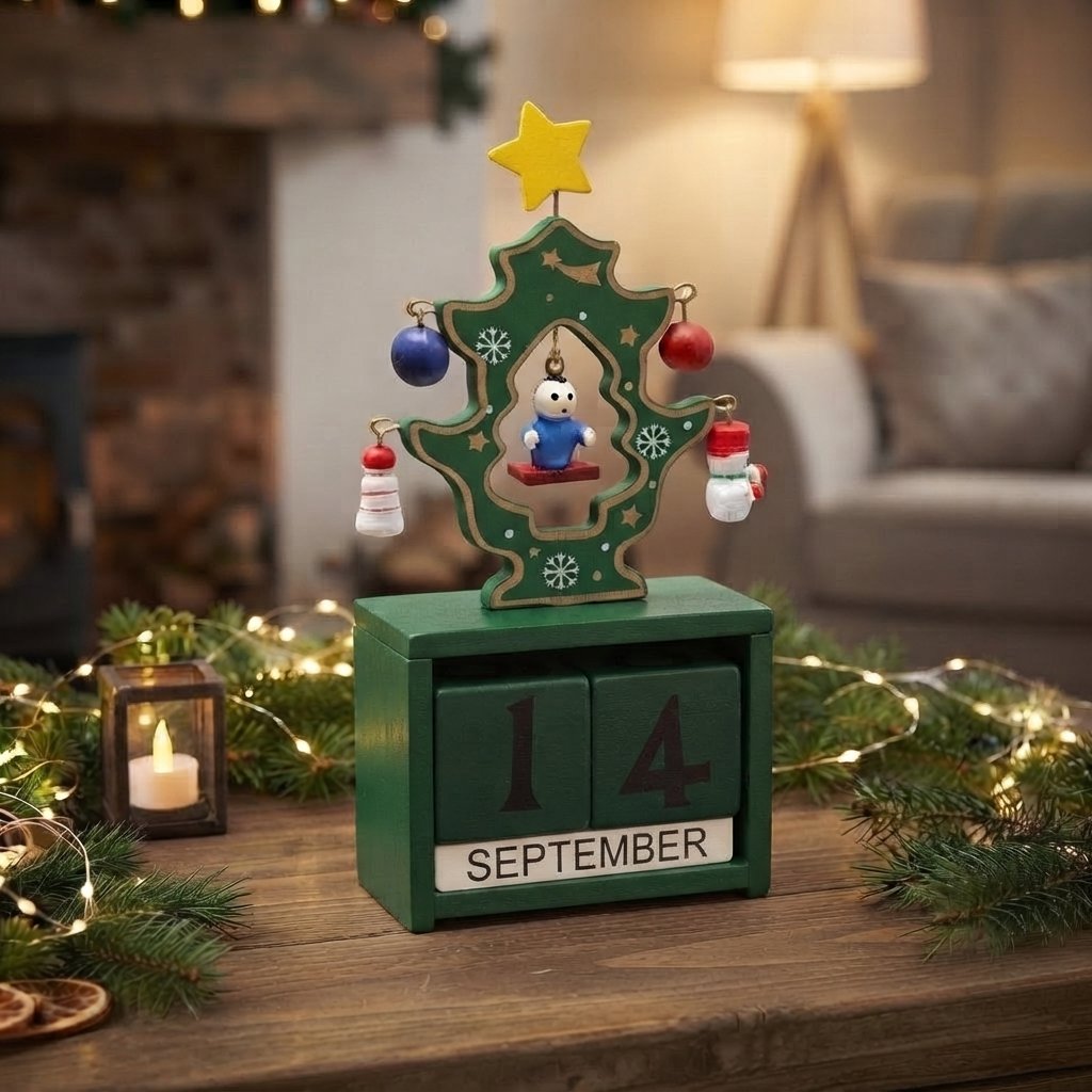 Wooden Christmas Countdown Calendar — Green A