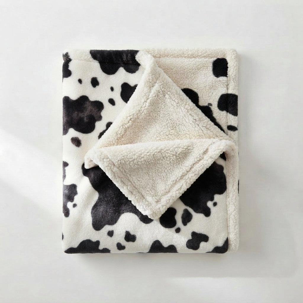 Baby Pushchair Blanket with Sherpa Lining — Cow Print