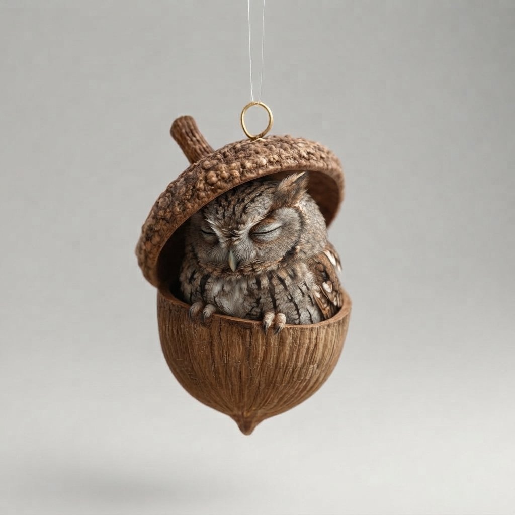 Woodland Animal Acorn Christmas Tree Ornament — Owl