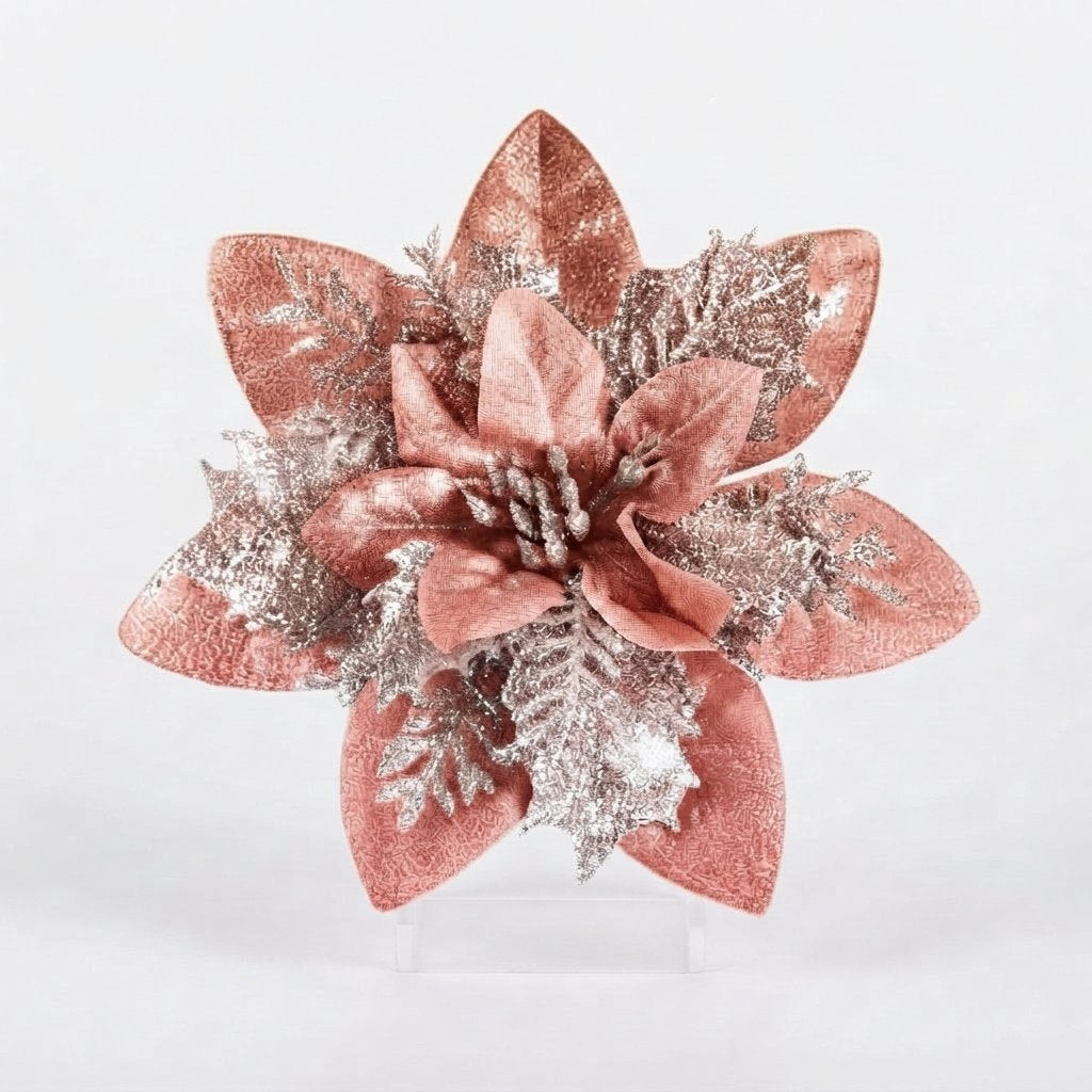 Glitter Poinsettia Tree Ornaments — Rose Gold