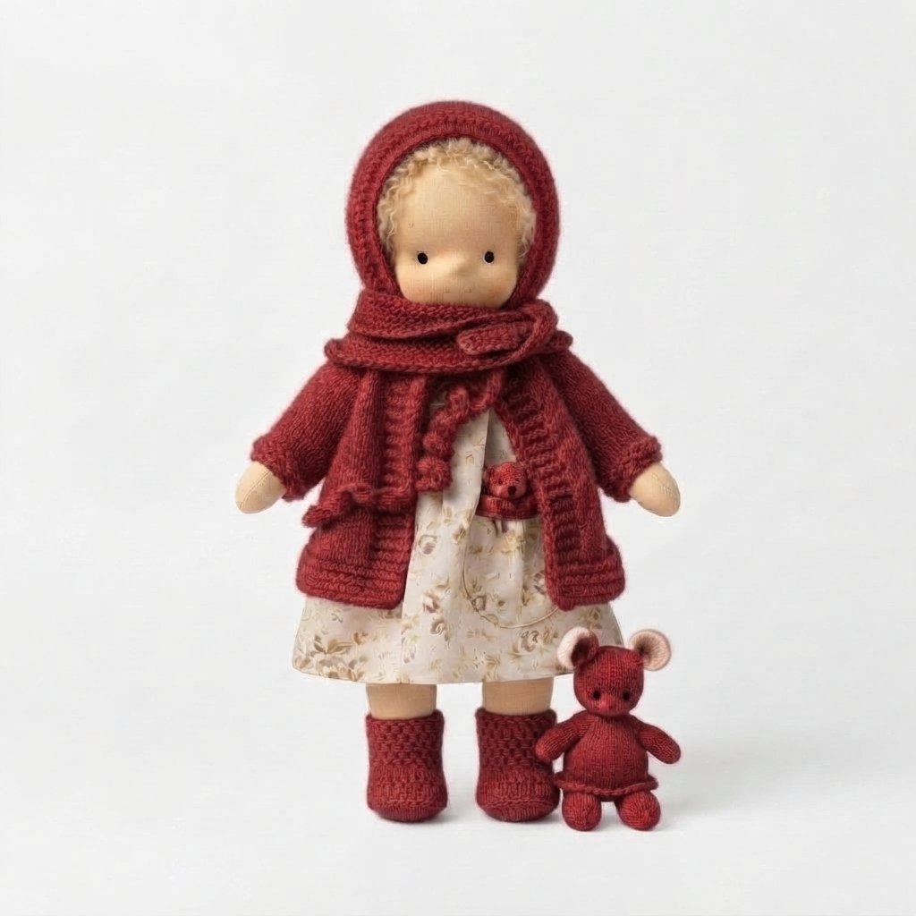 Handmade Cloth Doll & Stuffed Animal Gift Set — Style 7