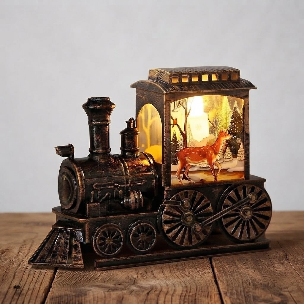 Vintage Train LED Lantern with Winter Scene — 11
