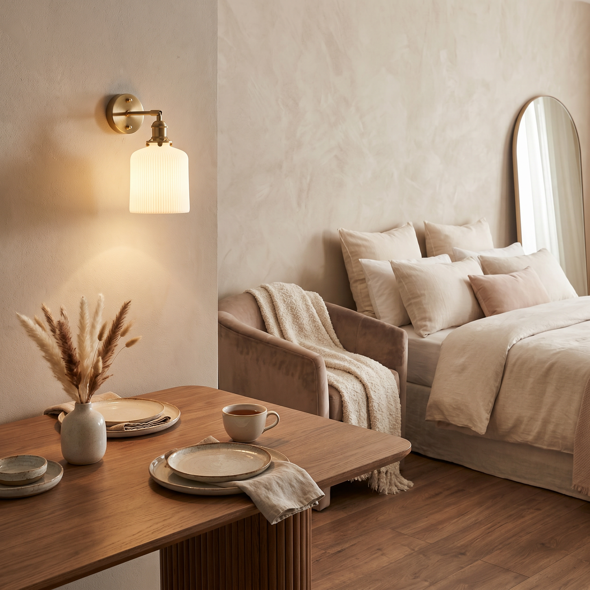 Vintage Brass Wall Light with Ceramic Shade