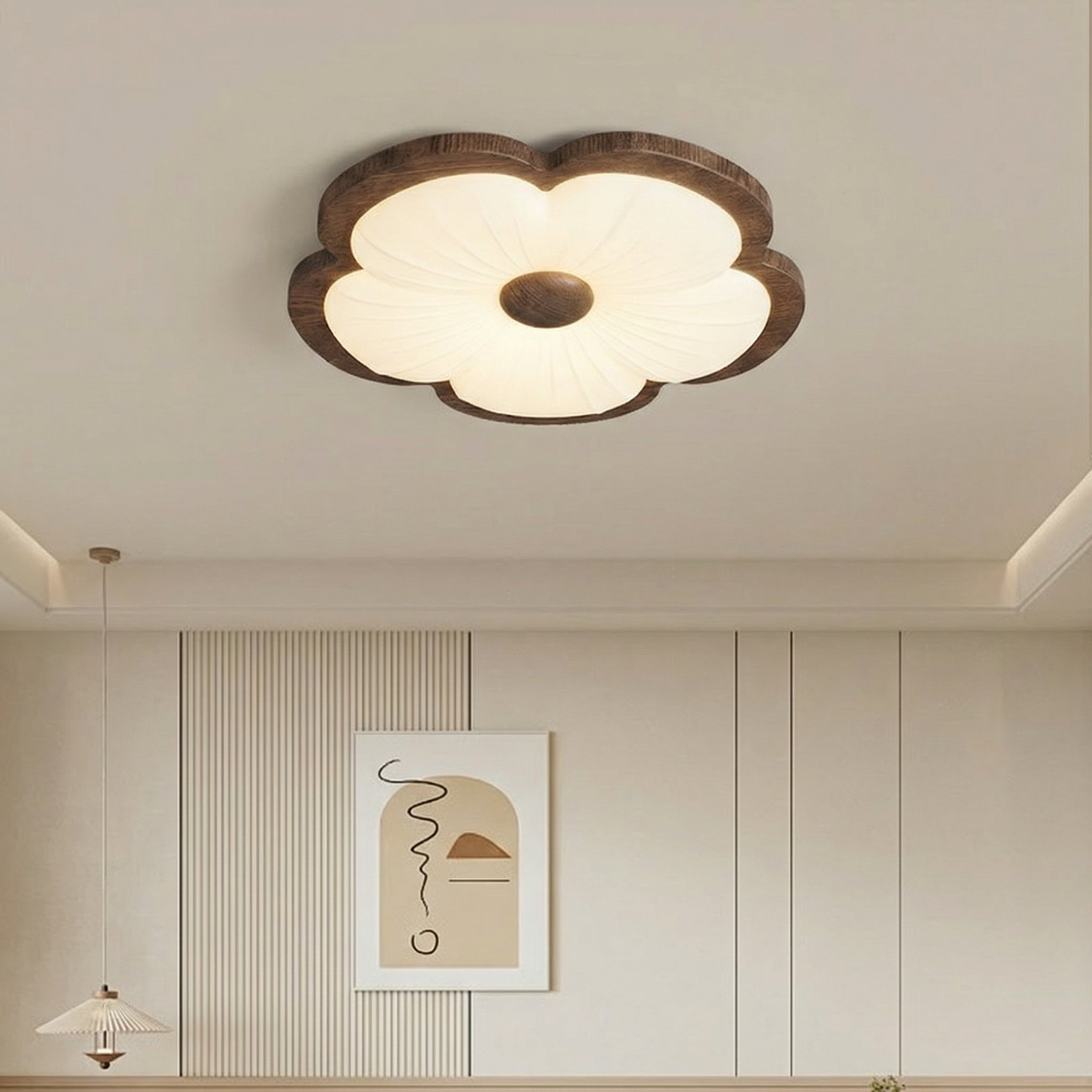 Slim Round Wood Accent Ceiling Lamp