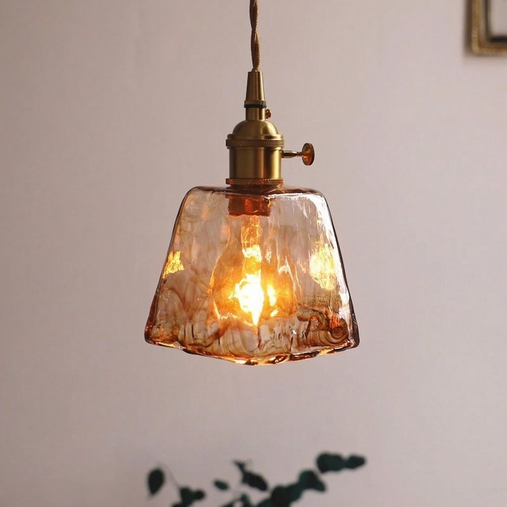 Vintage Amber Glass Pendant Light