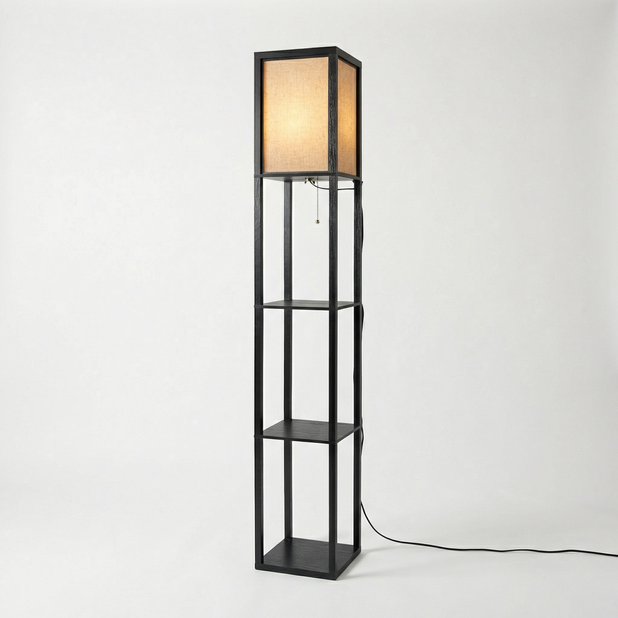 Floor Lamp with Fabric Shade and Storage Shelves