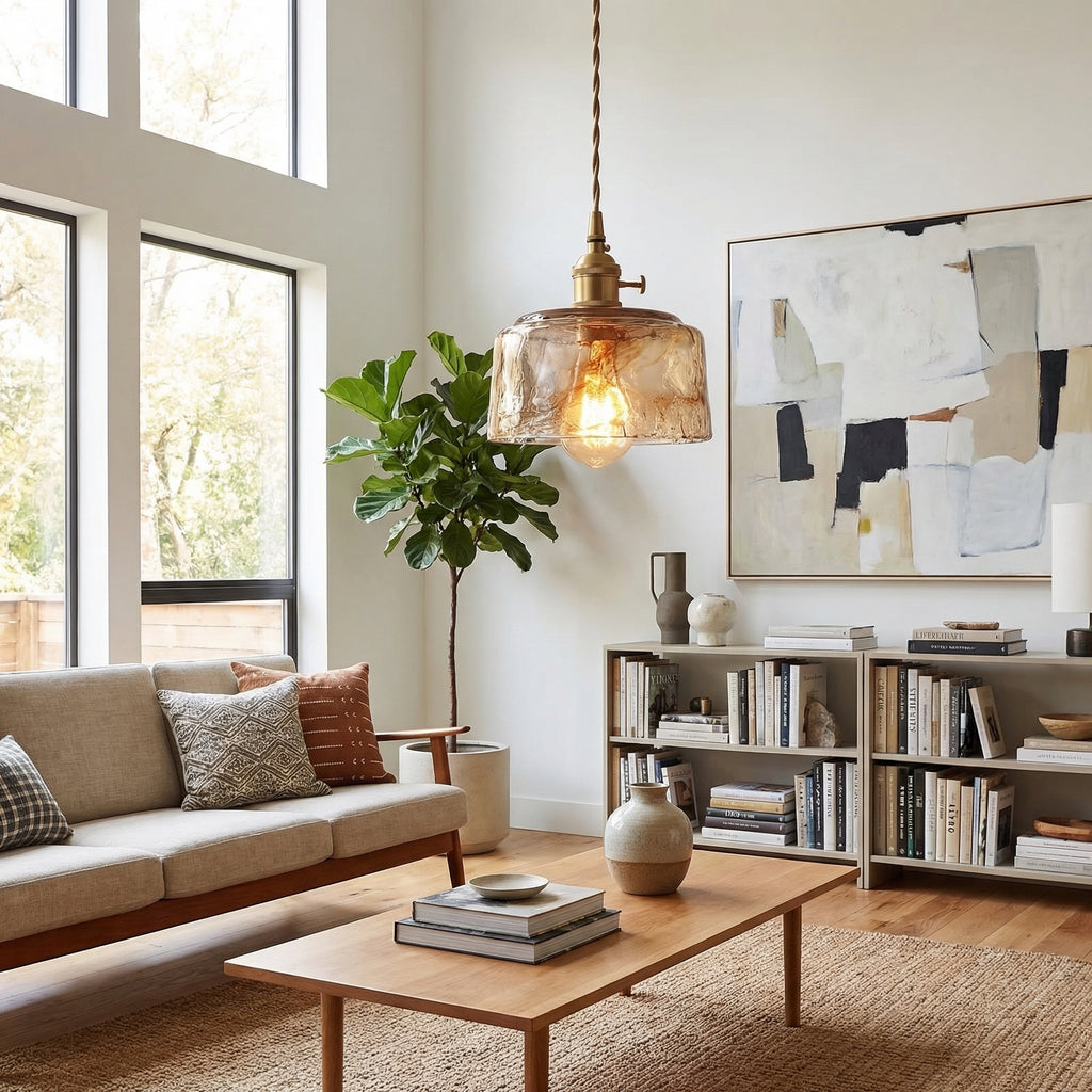 Vintage Amber Glass Dome Pendant Light