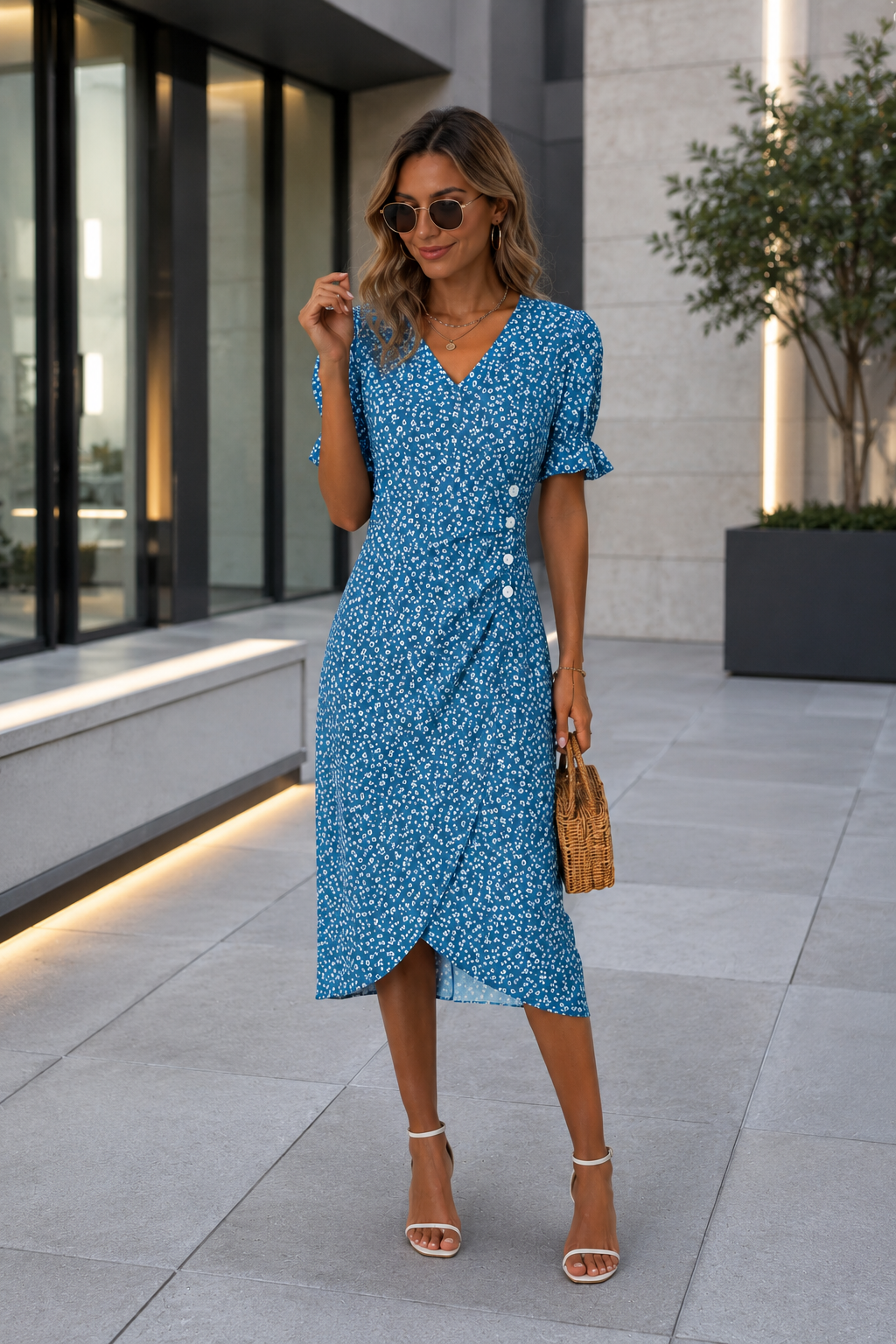 Women's Floral Wrap Midi Dress