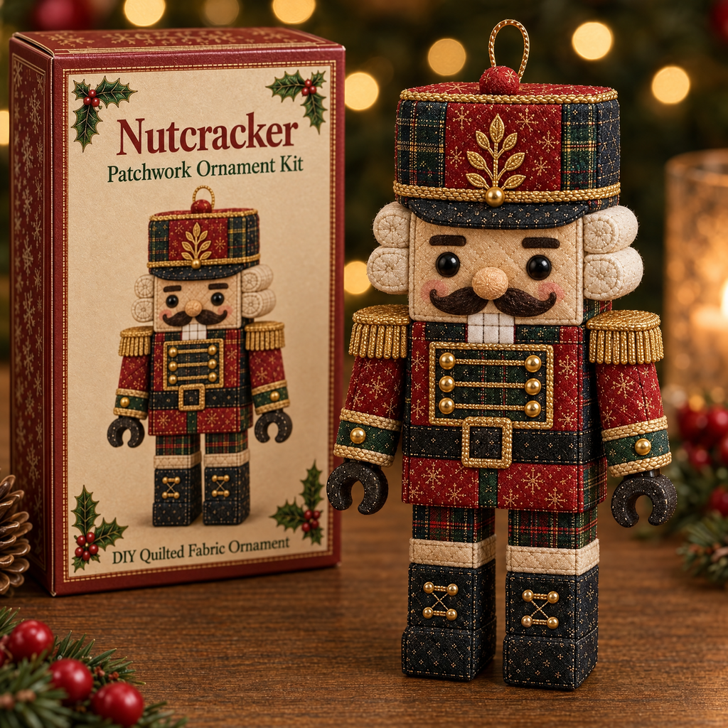 Patchwork Christmas Ornament Craft Kit with Pre-Cut Fabric and Foam Form