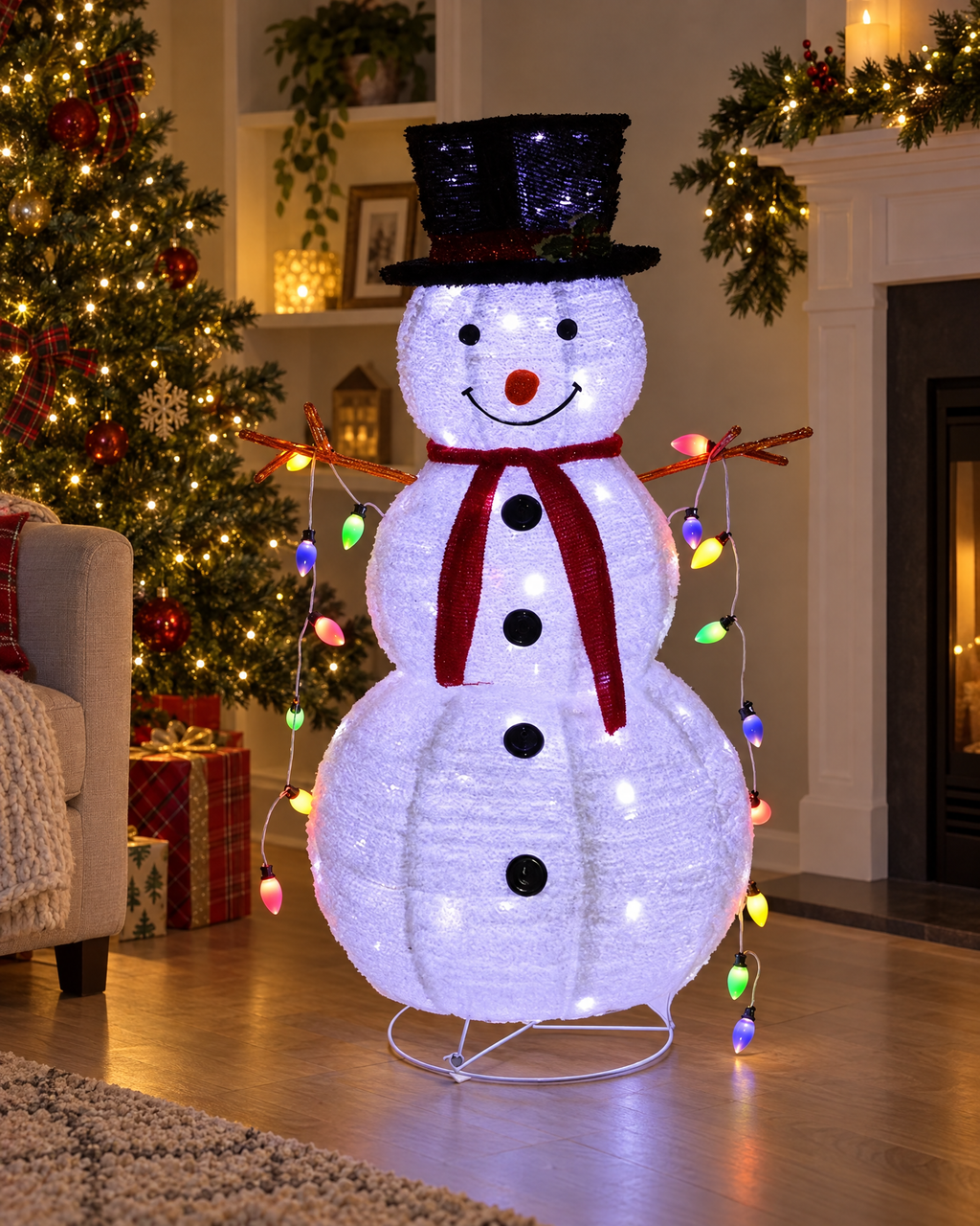 Foldable LED Snowman 120 cm with Warm White Lights