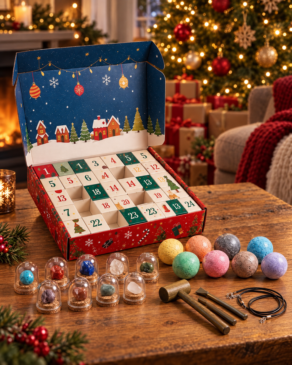 Gemstone Dig Advent Calendar for Kids with 24 Days of Treasure Hunting