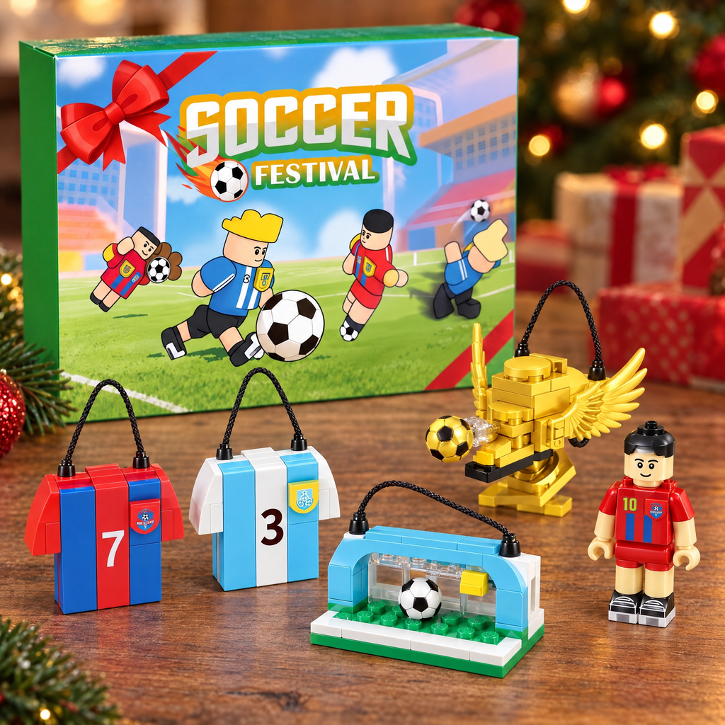 Football Brick Advent Calendar with 600 Pieces Players Jerseys and Trophies
