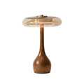 Wooden Table Lamp with Amber Glass Shade
