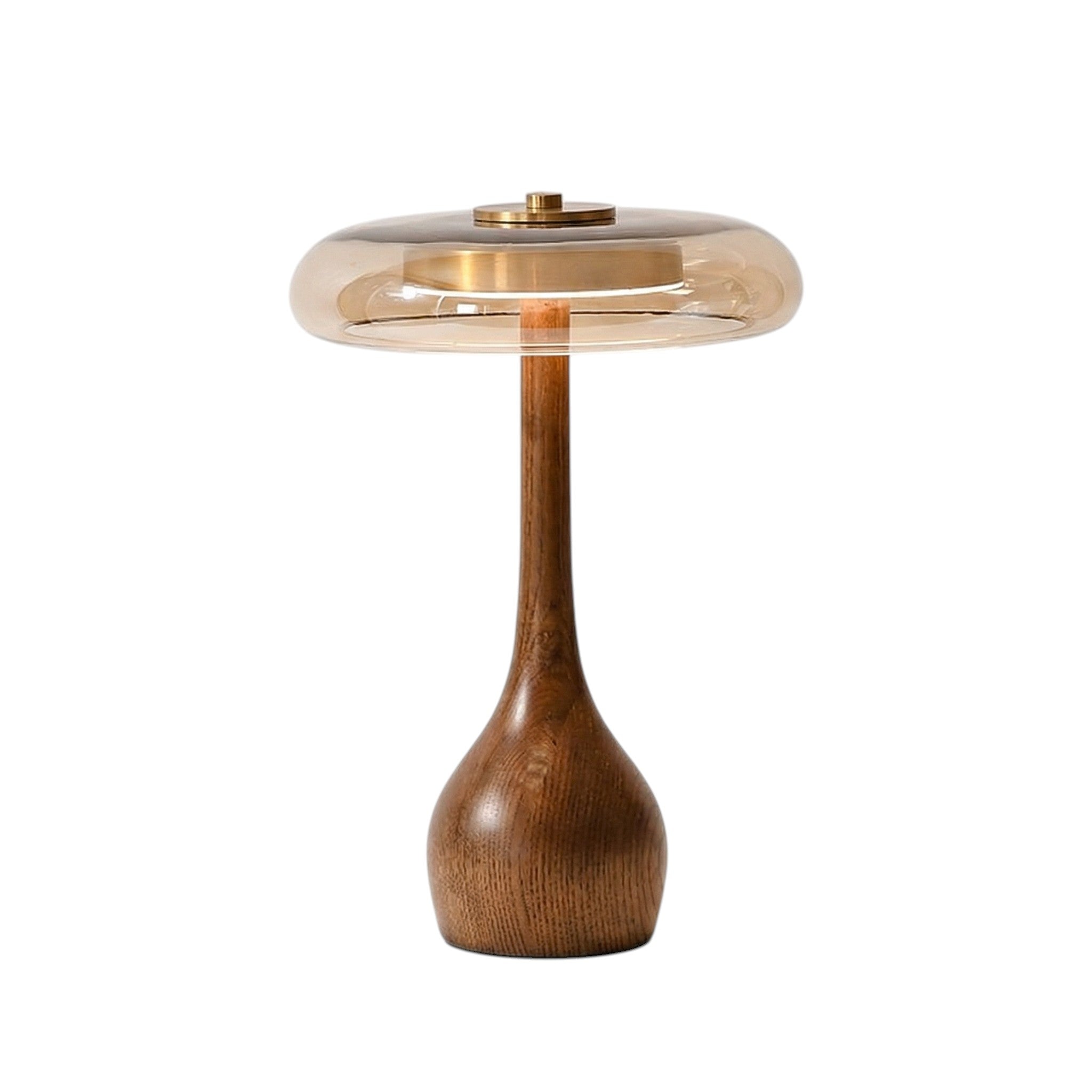 Wooden Table Lamp with Amber Glass Shade