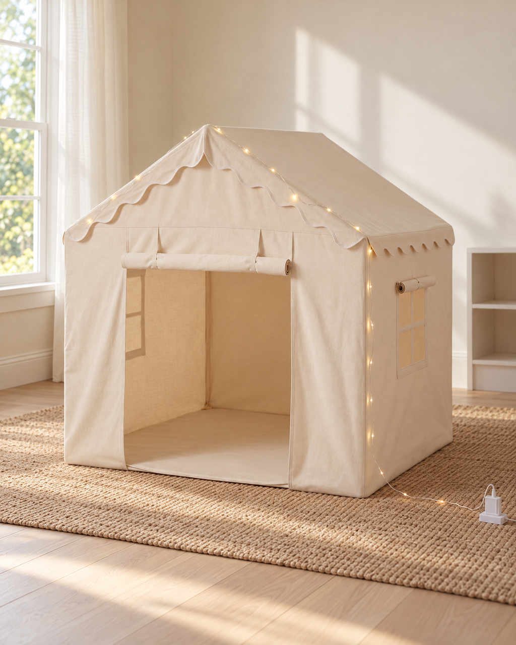 Kids Indoor Play House Tent with Star Lights Neutral