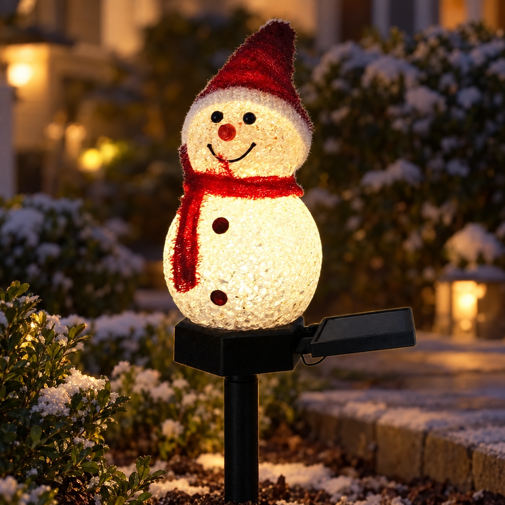 Snowman Solar Garden Stake Light with Warm White LED and Automatic Dusk to Dawn Sensor
