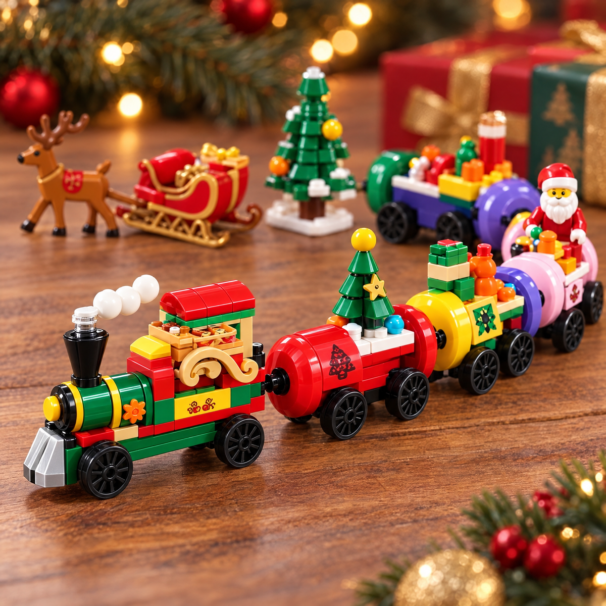 Christmas Train Brick Advent Calendar with 904 Pieces Santa and Reindeer Sleigh