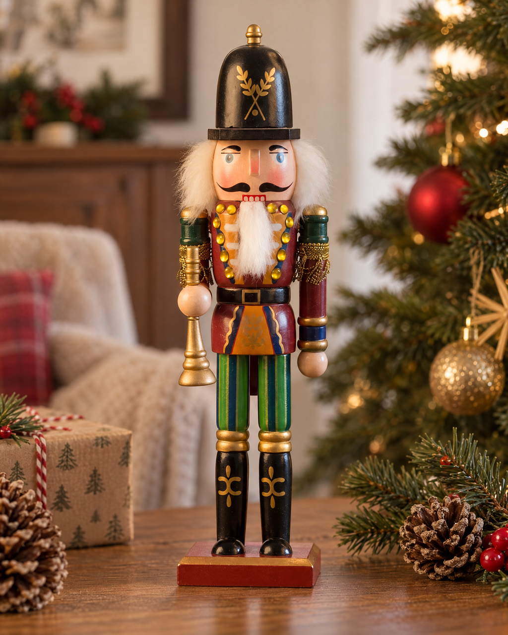 Wooden Nutcracker Soldier Figure for Traditional Christmas Decoration