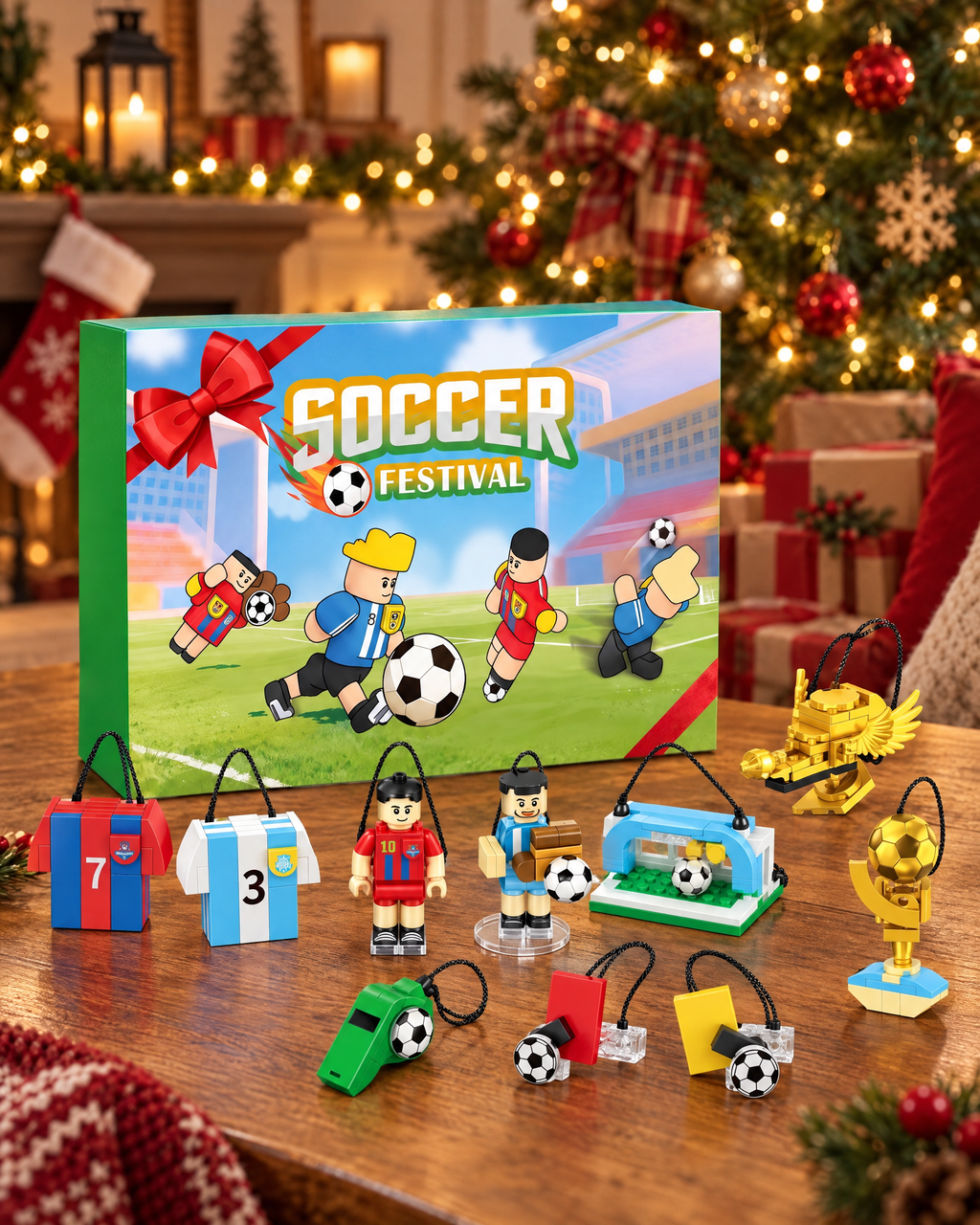 Football Brick Advent Calendar with 600 Pieces Players Jerseys and Trophies