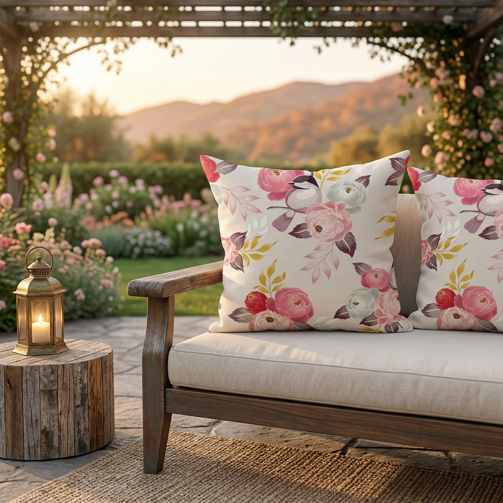 Floral Bird Cushion Pastoral Decorative Throw Pillow