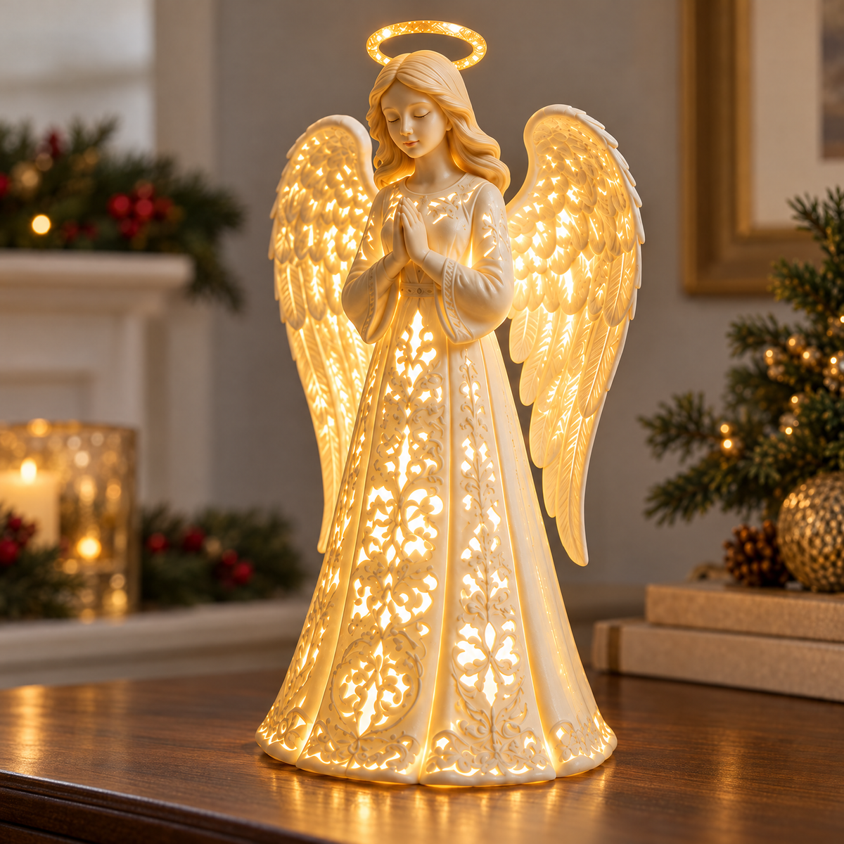 Battery Operated Christmas Angel Light with Warm White LED Glow