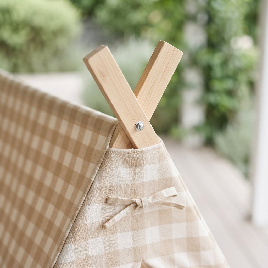 Children's Beige Gingham Canvas A Frame Play Tent