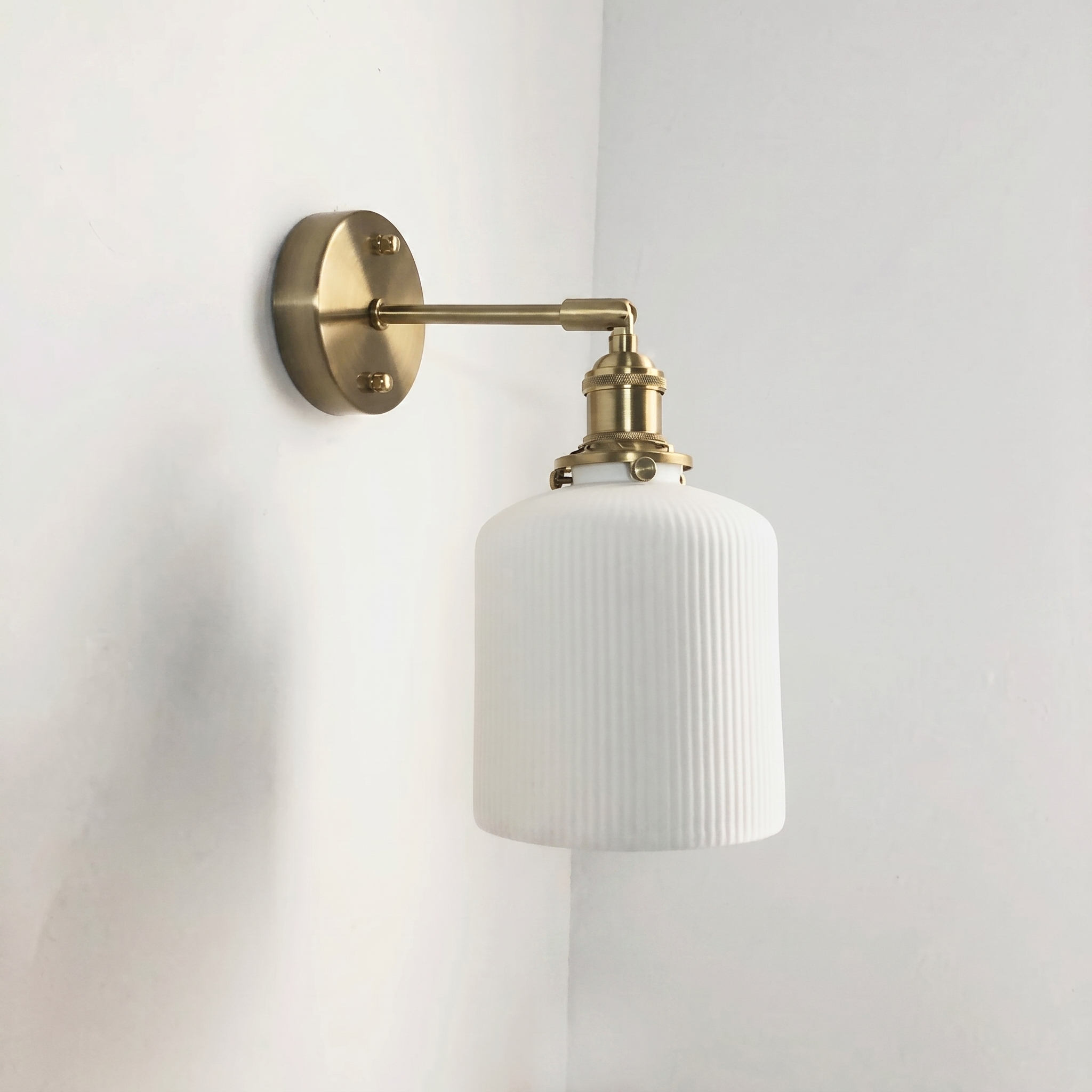 Vintage Brass Wall Light with Ceramic Shade
